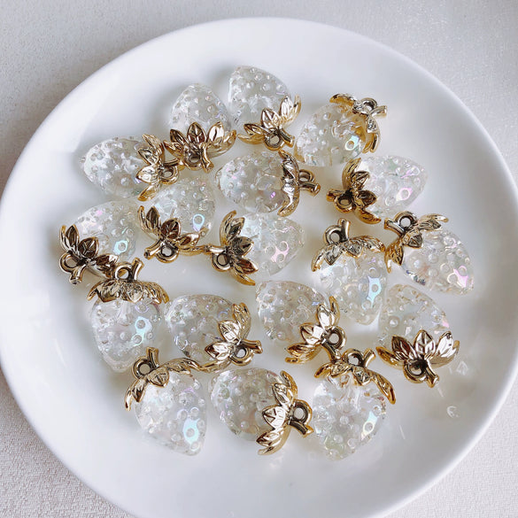 Wholesale Jewelry Accessories Resin Strawberry Inlaid Pearl Pendant Earrings Environmentalfriendly