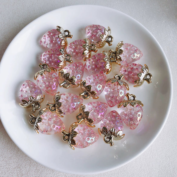 Wholesale Jewelry Accessories Resin Strawberry Inlaid Pearl Pendant Earrings Environmentalfriendly