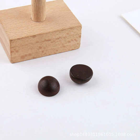 Wholesale Jewelry Accessories Solid Wood Polygon Geometric Perforated Half Pill Earrings Baking Varnish Minimalist
