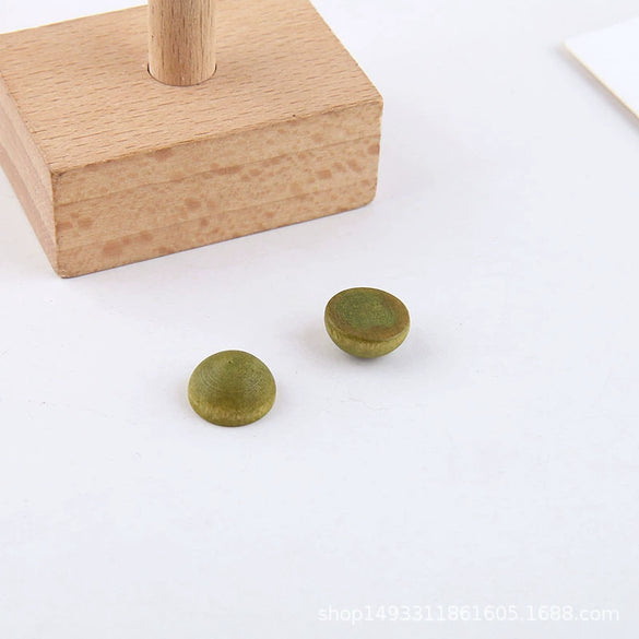 Wholesale Jewelry Accessories Solid Wood Polygon Geometric Perforated Half Pill Earrings Baking Varnish Minimalist