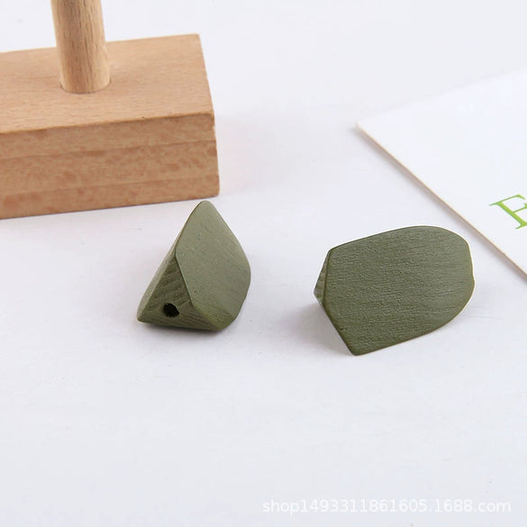 Wholesale Jewelry Accessories Solid Wood Polygon Geometric Perforated Half Pill Earrings Baking Varnish Minimalist