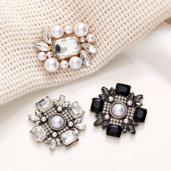 Wholesale Jewelry Accessories Square Pearl Gem Flower Zinc Alloy Hirback Pattern Electroplated