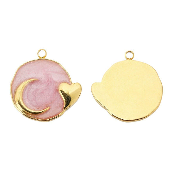 Wholesale Jewelry Accessories Stainless Steel Dripping Oil Love Crescent Pendant Earrings Necklace Diy