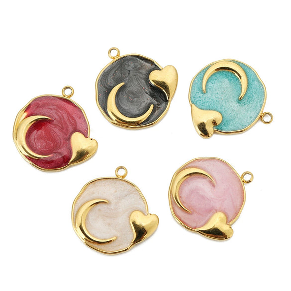 Wholesale Jewelry Accessories Stainless Steel Dripping Oil Love Crescent Pendant Earrings Necklace Diy
