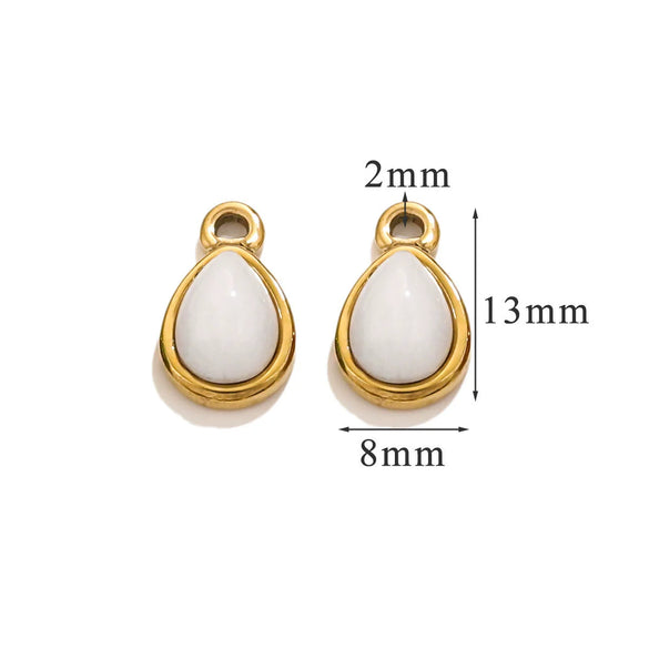 Wholesale Jewelry Accessories Stainless Steel Oval Water Drop Inlaid Natural Stone Handmade With Electroplated 18K Gold