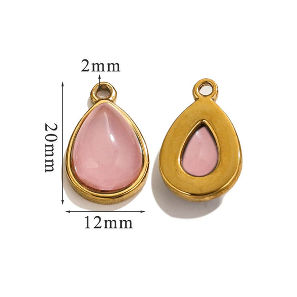 Wholesale Jewelry Accessories Stainless Steel Oval Water Drop Inlaid Natural Stone Handmade With Electroplated 18K Gold