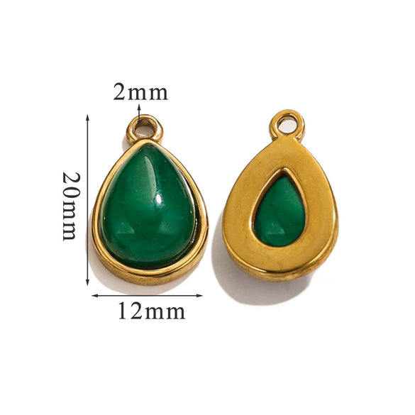 Wholesale Jewelry Accessories Stainless Steel Oval Water Drop Inlaid Natural Stone Handmade With Electroplated 18K Gold