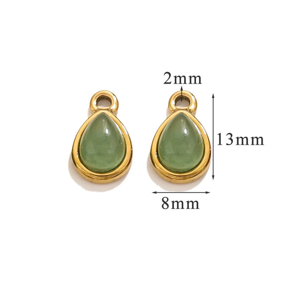 Wholesale Jewelry Accessories Stainless Steel Oval Water Drop Inlaid Natural Stone Handmade With Electroplated 18K Gold