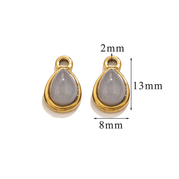 Wholesale Jewelry Accessories Stainless Steel Oval Water Drop Inlaid Natural Stone Handmade With Electroplated 18K Gold