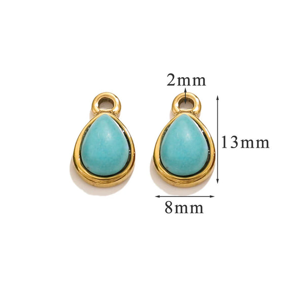 Wholesale Jewelry Accessories Stainless Steel Oval Water Drop Inlaid Natural Stone Handmade With Electroplated 18K Gold