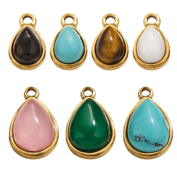 Wholesale Jewelry Accessories Stainless Steel Oval Water Drop Inlaid Natural Stone Handmade With Electroplated 18K Gold
