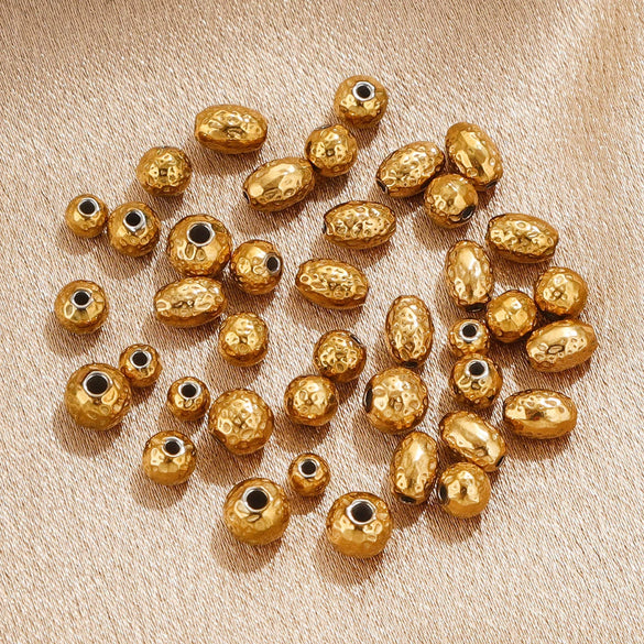 Wholesale Jewelry Accessories Stainless Steel Round Hammered Beads With Pockmarks And Beating Points Vacuum Plated