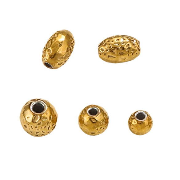 Wholesale Jewelry Accessories Stainless Steel Round Hammered Beads With Pockmarks And Beating Points Vacuum Plated
