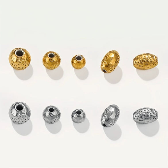 Wholesale Jewelry Accessories Stainless Steel Round Hammered Beads With Pockmarks And Beating Points Vacuum Plated