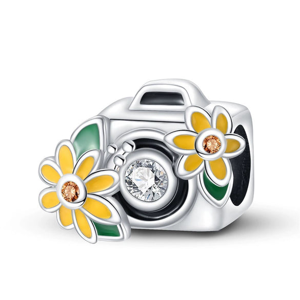 Wholesale Jewelry Accessories 925 Sterling Silver Charm Beads With Dripping Oil Treatment Flower Bicycle Camera Pendant Original Design