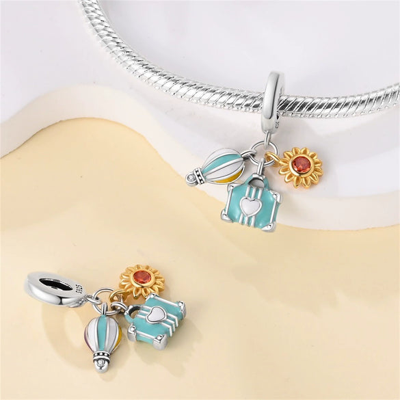 Wholesale Jewelry Accessories 925 Sterling Silver Charm Beads With Dripping Oil Treatment Flower Bicycle Camera Pendant Original Design