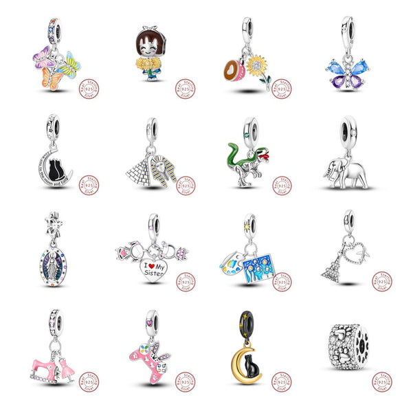 Wholesale Jewelry Accessories 925 Sterling Silver Original Design Dripping Oil Butterfly Sunflower Pyramid Dinosaur Hanging Beads Bracelet