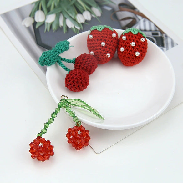 Wholesale Jewelry Accessories Wool Woven Fruit Cherry And Strawberry Pendant And Earrings Material