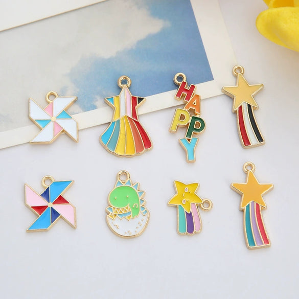 Wholesale Jewelry Alloy Dripping Oil Fivepointed Star Pendant Earrings Necklace