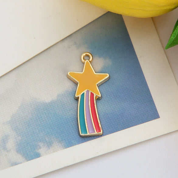 Wholesale Jewelry Alloy Dripping Oil Fivepointed Star Pendant Earrings Necklace