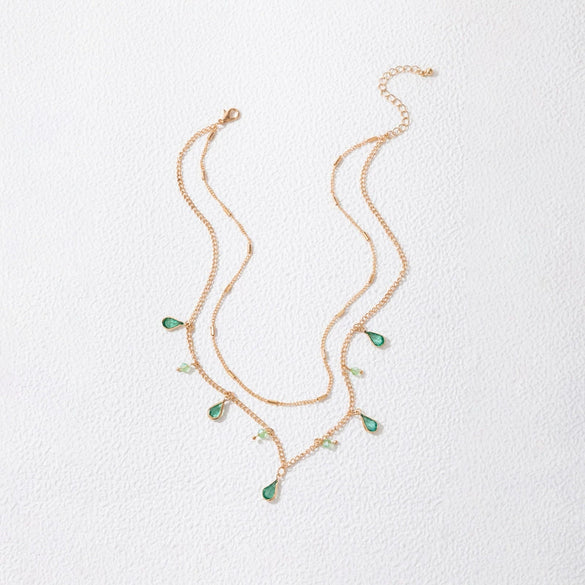 Wholesale Jewelry Alloy Drop Shape Rhinestone Necklace With Electroplating Treatment