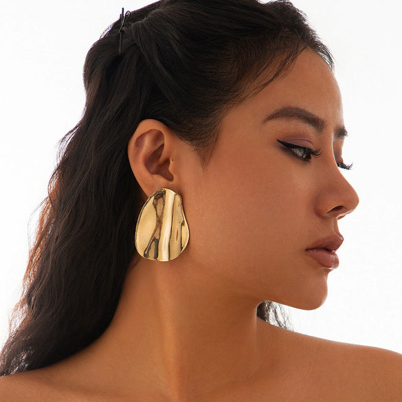 Wholesale Jewelry Alloy Exaggerated Geometric Heart Earrings With Sunflower Pattern Electroplated