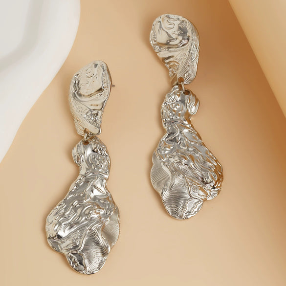 Wholesale Jewelry Alloy Exaggerated Geometric Heart Earrings With Sunflower Pattern Electroplated