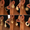 Wholesale Jewelry Alloy Exaggerated Geometric Heart Earrings With Sunflower Pattern Electroplated