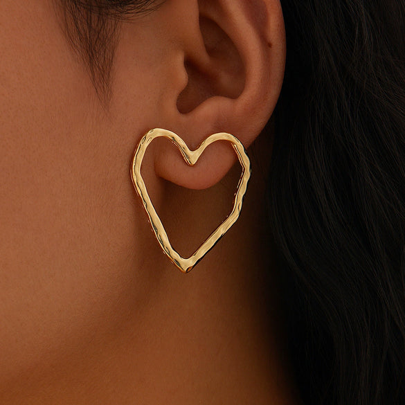 Wholesale Jewelry Alloy Exaggerated Geometric Heart Earrings With Sunflower Pattern Electroplated