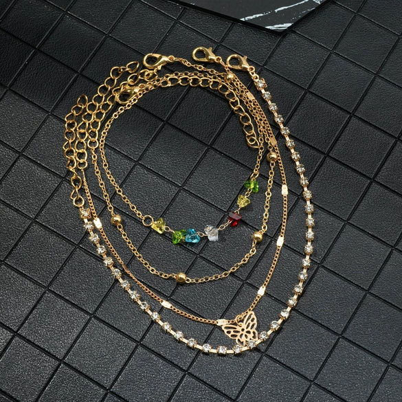 Wholesale Jewelry Alloy Geometric Butterfly Multilayer Anklet Suit For Women