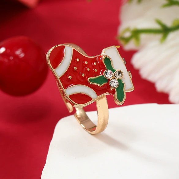 Wholesale Jewelry Alloy Geometric Christmas Children's Ring With Snowman Elk Christmas Tree Snowflake Design