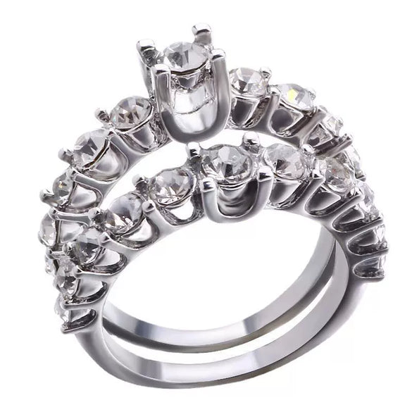 Wholesale Jewelry Alloy Geometric Micro Inlaid Full Diamond Zircon Twopiece Ring Luxury Temperament Couple Style