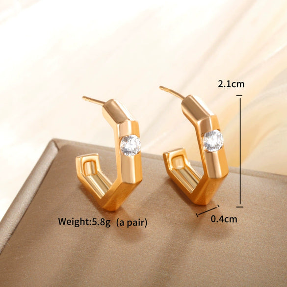 Wholesale Jewelry Alloy Geometric Polygon Cshaped Electroplated Diecast Earrings For Women