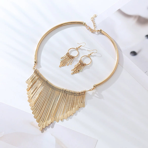 Wholesale Jewelry Alloy Geometric Style Electroplating Tassel Multi Layer Jewelry For Women