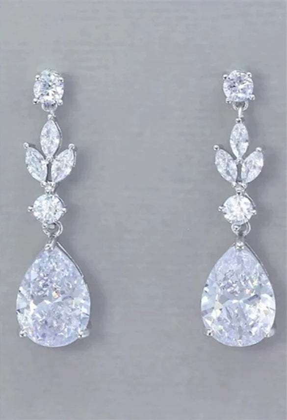 Wholesale Jewelry Alloy Geometric Sweet Pear Shaped Water Drop Zircon Earrings Simple Style