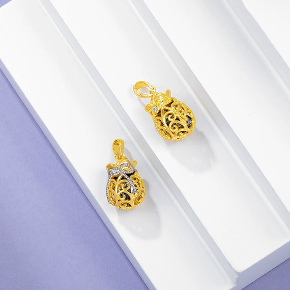 Wholesale Jewelry Alloy Gold Plated Geometric Bow Treasure Bag Pendant For Women Retro Style