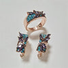 Wholesale Jewelry Alloy Green Leaf Shape Inlaid Purple Crystal Zircon Electroplating Unisex