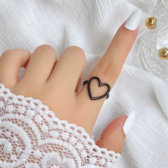 Wholesale Jewelry Alloy Heartshaped Hollow Love Ring Minimalist Style Electroplated Women's Finger Ring