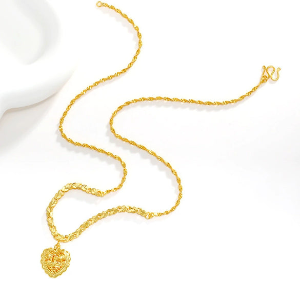Wholesale Jewelry Alloy Heartshaped Pendant Water Wave Chain Necklace Vintage Style Electroplating For Women