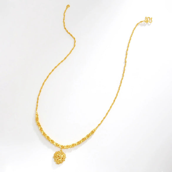 Wholesale Jewelry Alloy Heartshaped Pendant Water Wave Chain Necklace Vintage Style Electroplating For Women