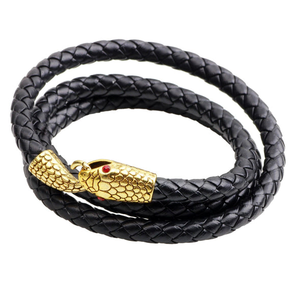 Wholesale Jewelry Alloy Leather Bracelet With Snake Head Animal Pattern Electroplated For Men