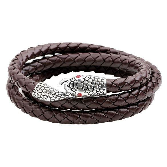 Wholesale Jewelry Alloy Leather Bracelet With Snake Head Animal Pattern Electroplated For Men