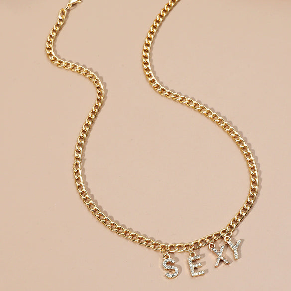 Wholesale Jewelry Alloy Letter Pendant Necklace Vintage Hip Hop Clavicle Chain Couple Accessories