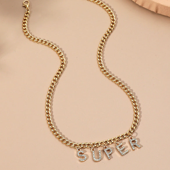 Wholesale Jewelry Alloy Letter Pendant Necklace Vintage Hip Hop Clavicle Chain Couple Accessories