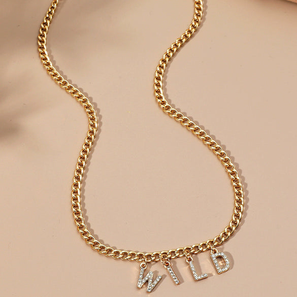 Wholesale Jewelry Alloy Letter Pendant Necklace Vintage Hip Hop Clavicle Chain Couple Accessories