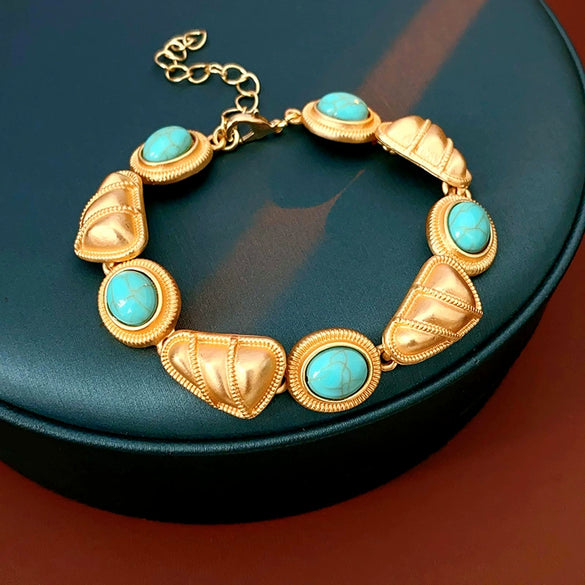 Wholesale Jewelry Alloy Medieval Vintage Style Triangular Heart Water Drop Bell Electroplated Earrings Clavicle Chain Hand Accessories Set