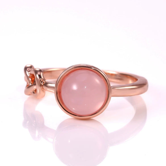 Wholesale Jewelry Alloy Pink Imitation Moonstone Women's Ring With Flower Design