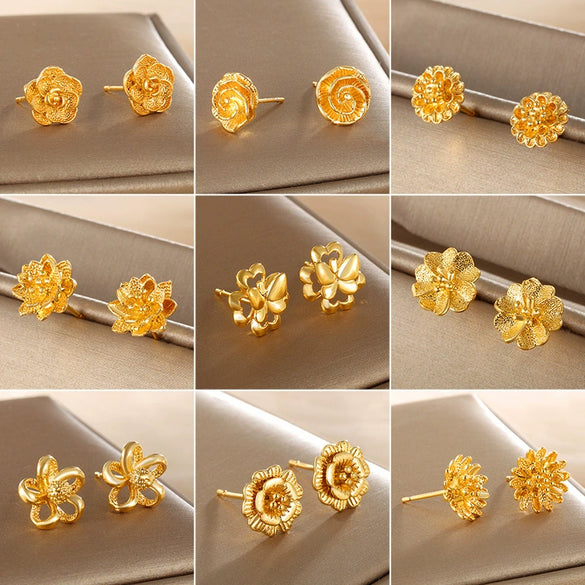 Wholesale Jewelry Alloy Plant Flower Fairy Style Electroplated Women's Earrings