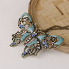 Wholesale Jewelry Alloy Retro Hollow Geometric Oil Drop Butterfly Women's Necklace With Diamond Inlay
