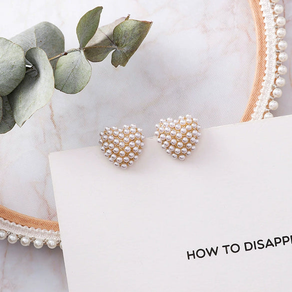 Wholesale Jewelry Alloy S925 Silver Natural Style Heart Shaped Electroplated Pearl Earrings For Women